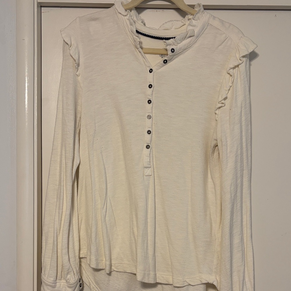 Pilcro Cream Button Down Ruffled Top NWT - image 1
